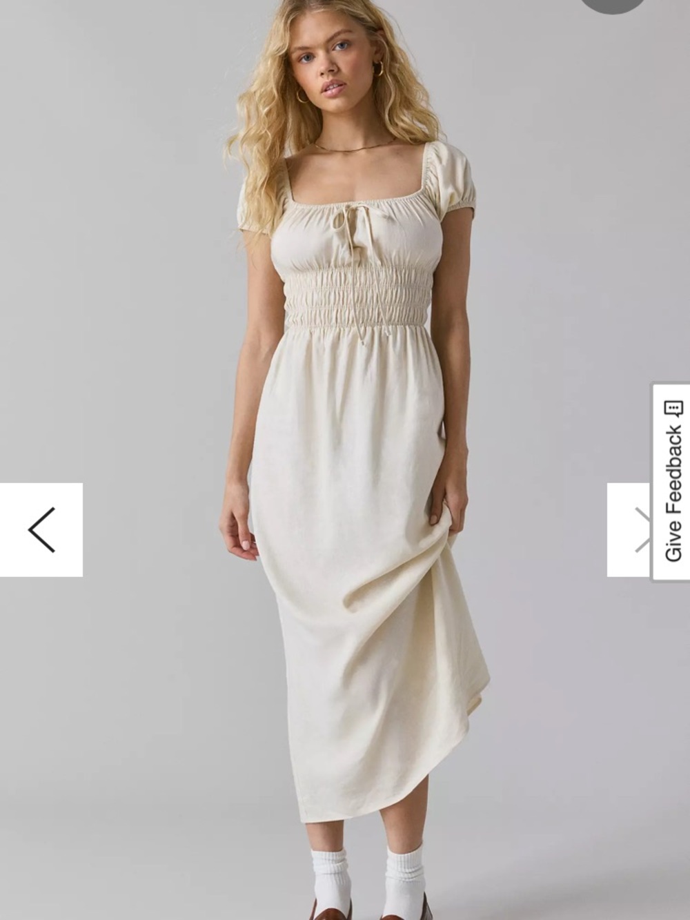 Urban Outfitters Linen Milkmaid Smocked Midi Dress Boho Minimalist Feminine M?
